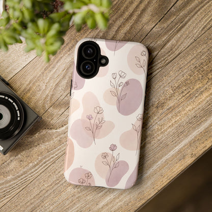 Blush Floral Phone Case Neutral Botanical Watercolor Tough Cover