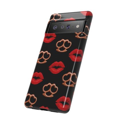 Red Lipstick & Knuckle Duster Phone Case | Bold Kiss Print Tough Protective Cover for Iphone, Samsung Galaxy and Pixel