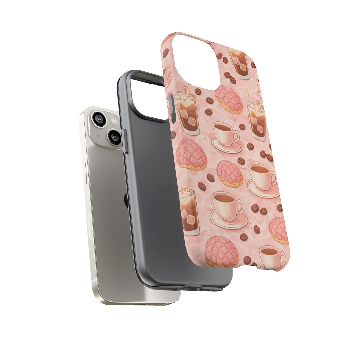 Cute Coffee & Pink Concha Phone Case – Coffee Lover Aesthetic Latte Pattern Tough Case