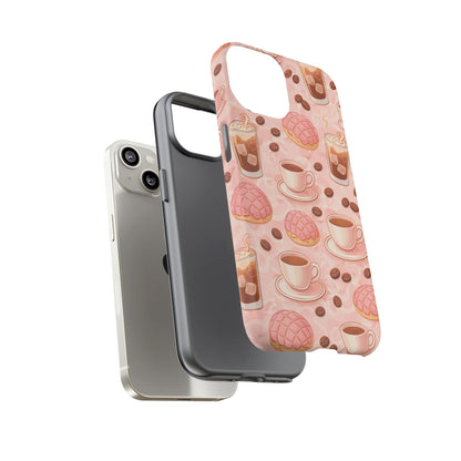 Cute Coffee & Pink Concha Phone Case – Coffee Lover Aesthetic Latte Pattern Tough Case
