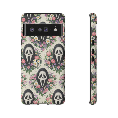 Floral Ghost Face Aesthetic Phone Case – Cute Spooky Tough Cover