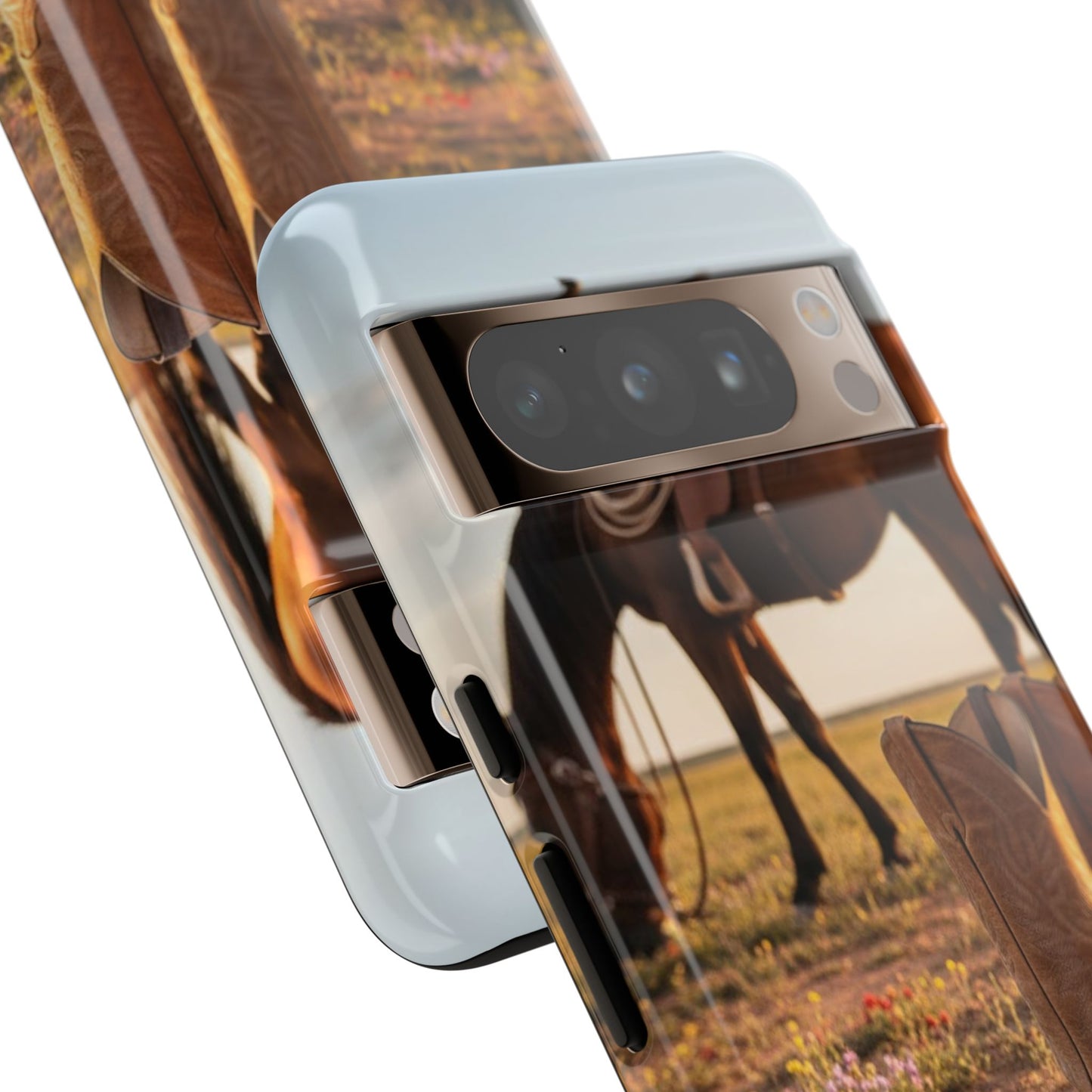 Western Cowboy Boots Phone Case – Rustic Horse Sunset Tough Case (iPhone, Samsung, Pixel)