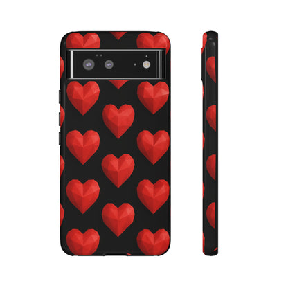 Red Heart Phone Case – Geometric Heart Pattern Tough Case (Black)