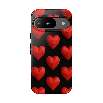 Red Heart Phone Case – Geometric Heart Pattern Tough Case (Black)