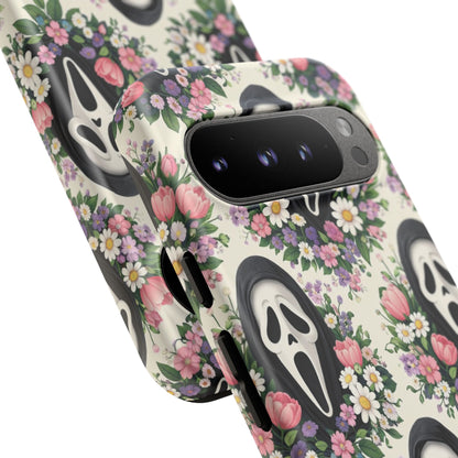 Floral Ghost Face Aesthetic Phone Case – Cute Spooky Tough Cover
