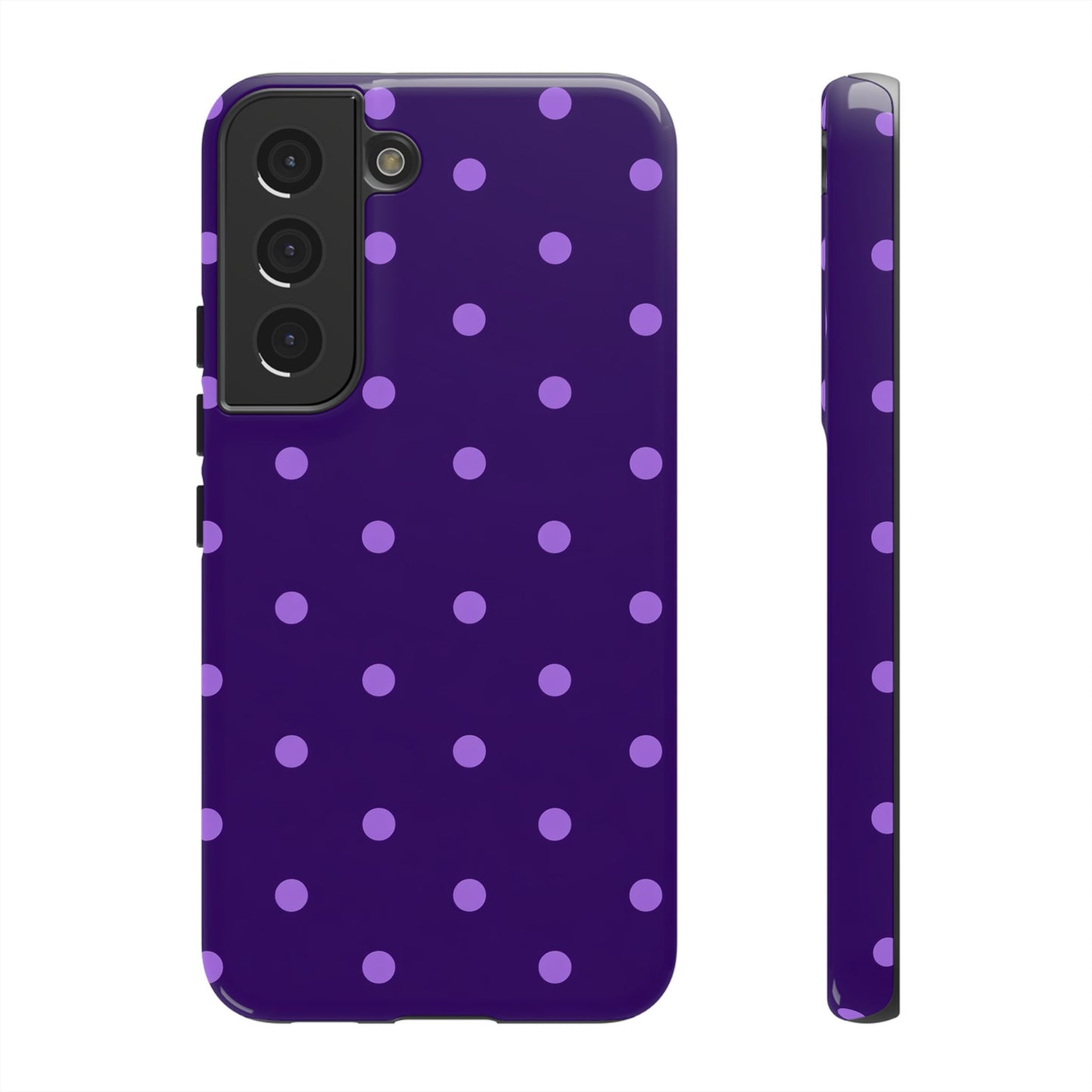 Purple Polka Dot Tough Phone Case – Cute Stylish Durable Protective Cover for Iphone, Samsung Galaxy and Pixel