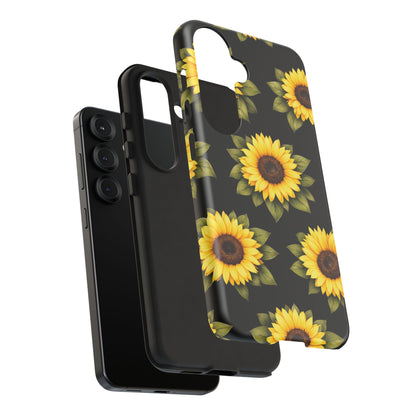Sunflower Floral Tough Phone Case – Black Background Protective Cover for Iphone, Samsung Galaxy and Pixel