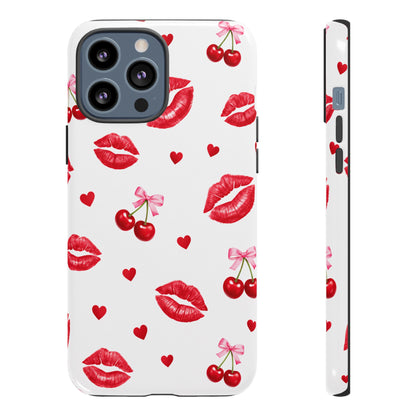 Red Lips & Cherry Phone Case – Y2K Retro Aesthetic Tough Cover
