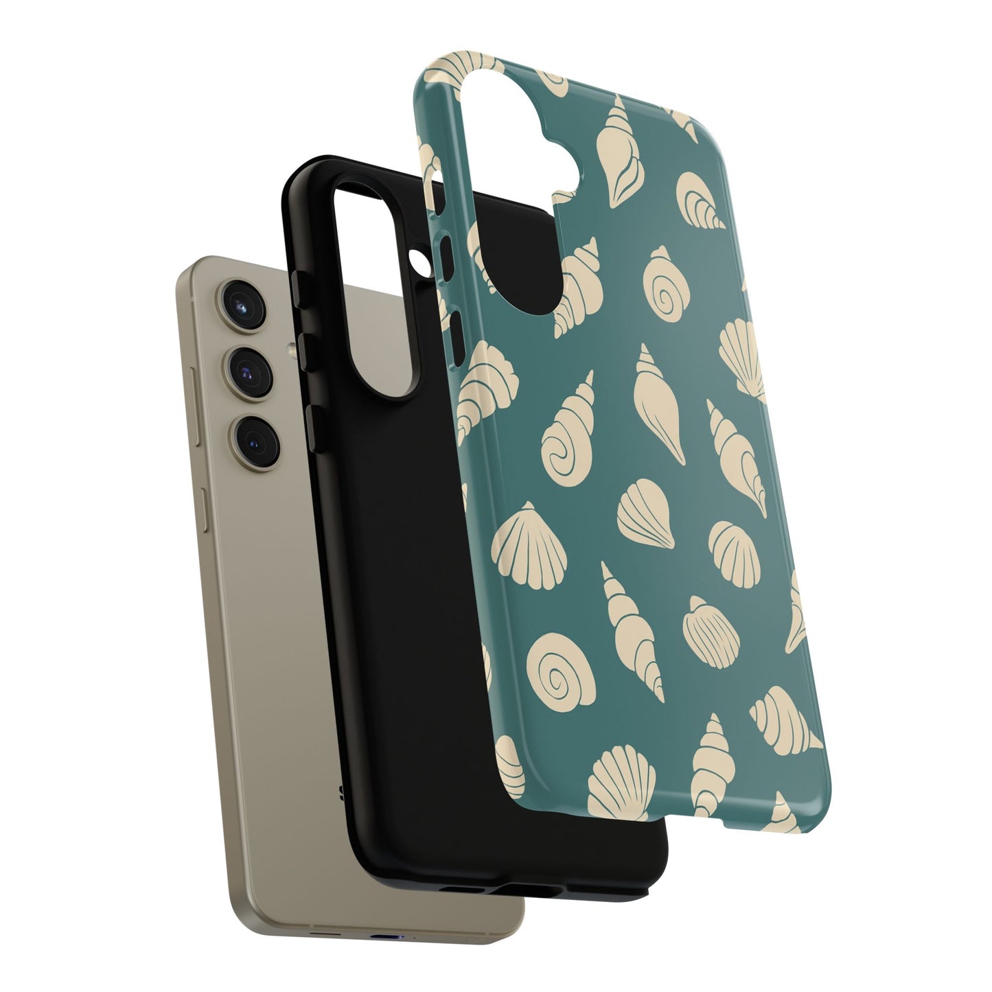 Seashell Pattern Phone Case | Teal Coastal Shells Tough Case for Iphone, Samsung Galaxy and Pixel