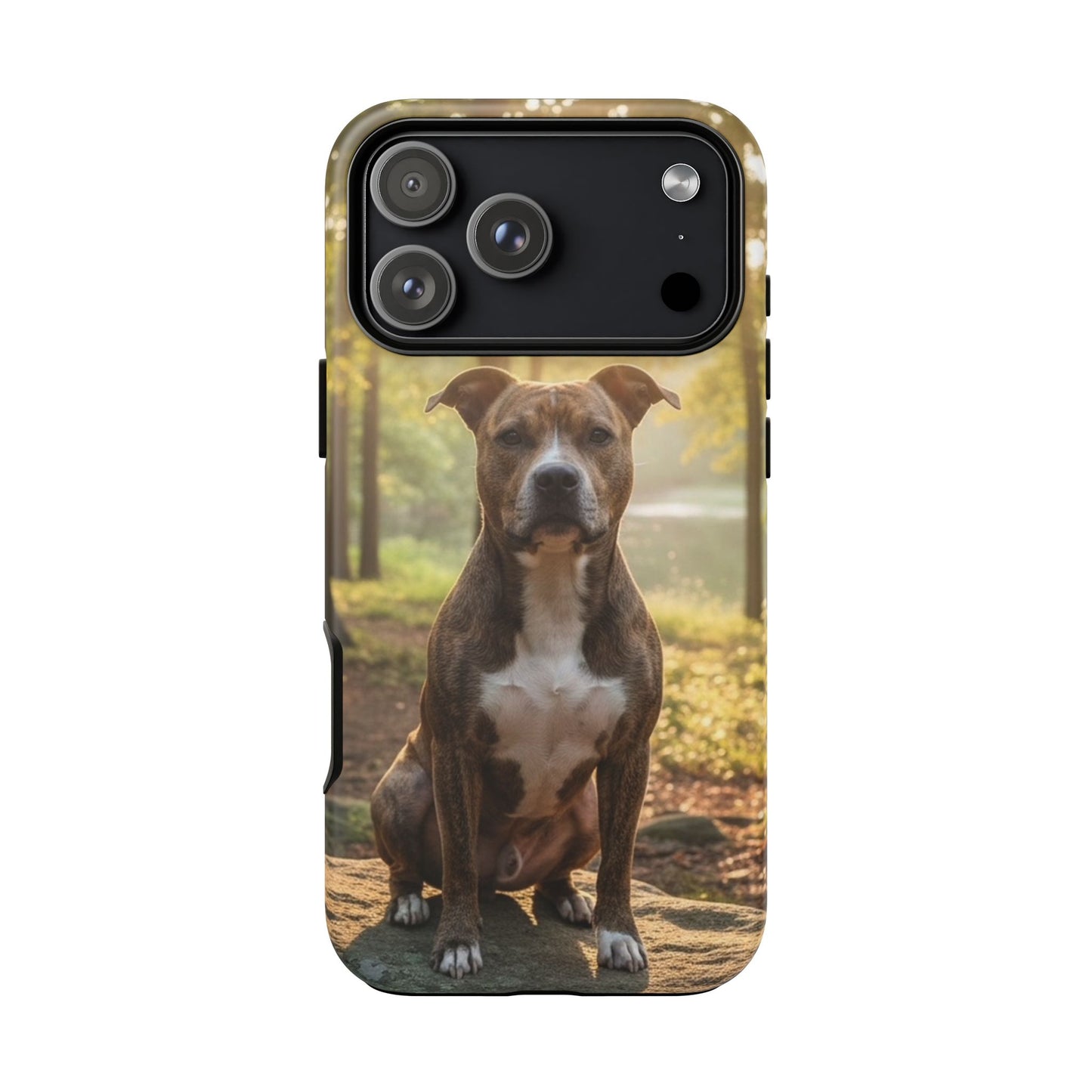 Pitbull Portrait Phone Case | Dog Lover Tough Case, Sunset Forest