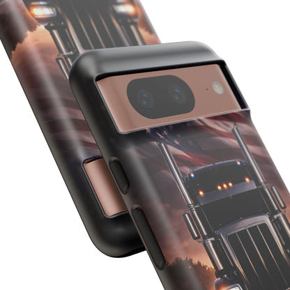 Semi Truck Phone Case American Flag Big Rig Trucker Gift iPhone Samsung