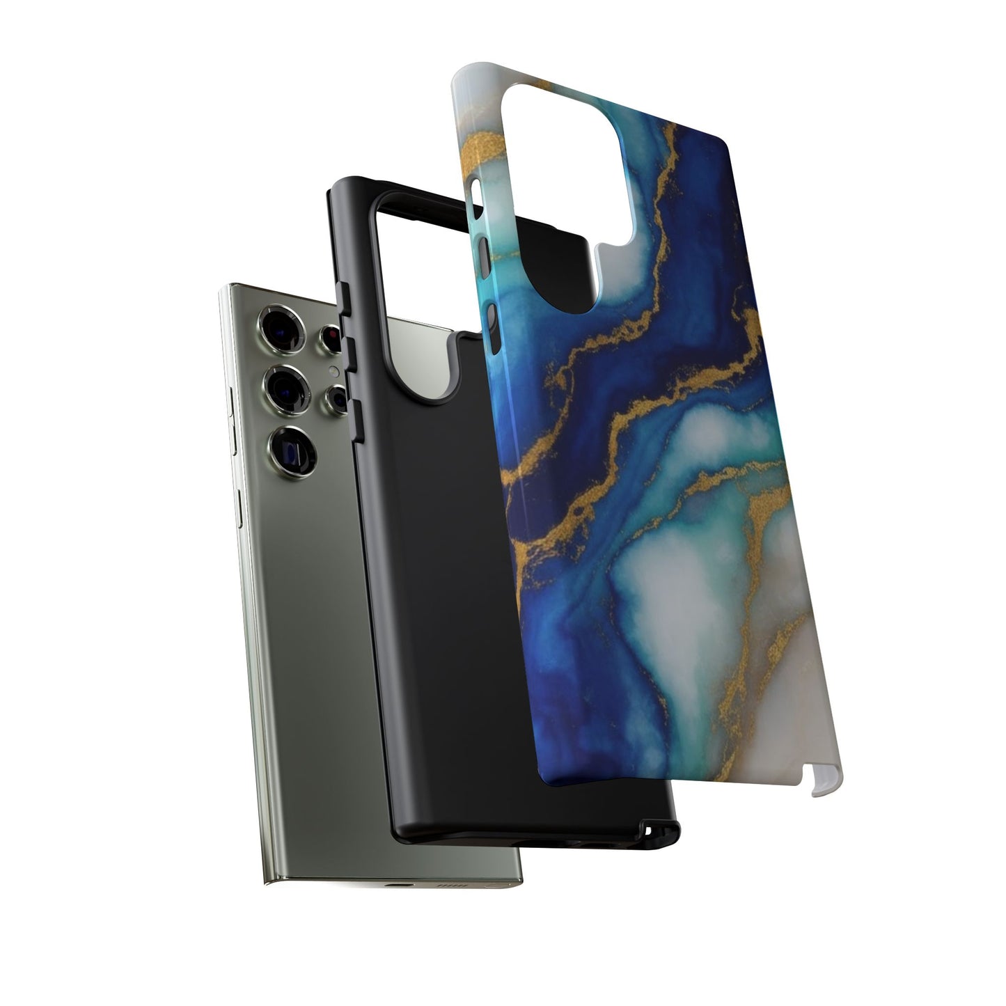 Blue & Gold Marble Phone Case – Luxury Resin Art Tough Case (iPhone, Samsung, Pixel)