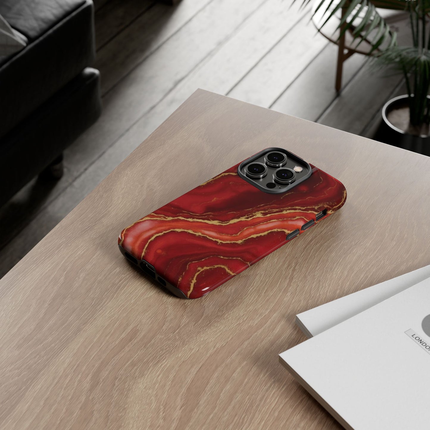 Red Agate Marble Phone Case – Gold Vein Luxury Stone Tough Case (iPhone, Samsung, Pixel)