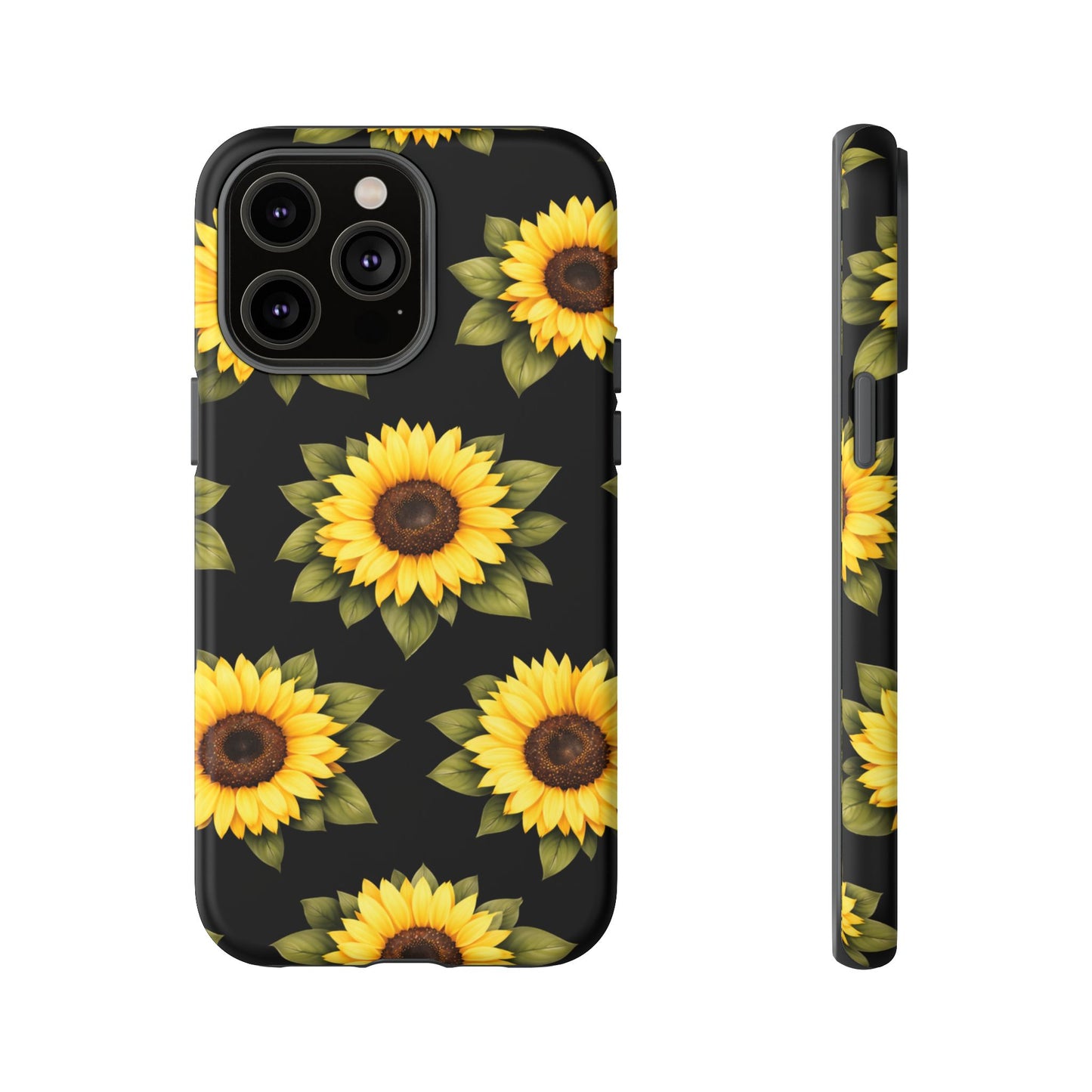 Sunflower Floral Tough Phone Case – Black Background Protective Cover for Iphone, Samsung Galaxy and Pixel
