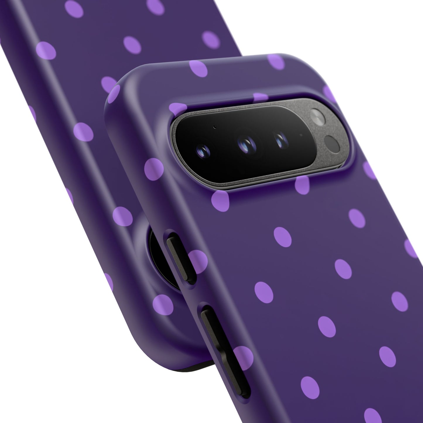 Purple Polka Dot Tough Phone Case – Cute Stylish Durable Protective Cover for Iphone, Samsung Galaxy and Pixel