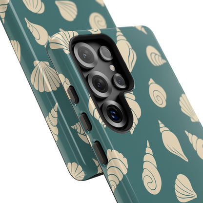 Seashell Pattern Phone Case | Teal Coastal Shells Tough Case for Iphone, Samsung Galaxy and Pixel