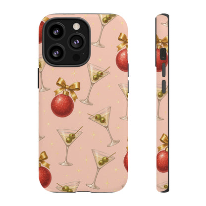 Cocktail Ornament Phone Case – Pink Martini & Cherry Pattern | Glossy or Matte for Iphone, Samsung Galaxy and Pixel