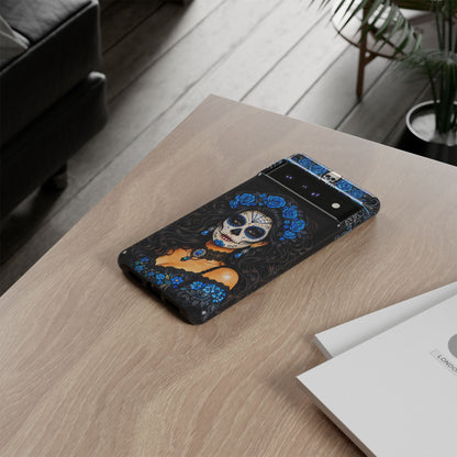 Blue Sugar Skull Woman Phone Case – Day of the Dead Aesthetic Tough Cover