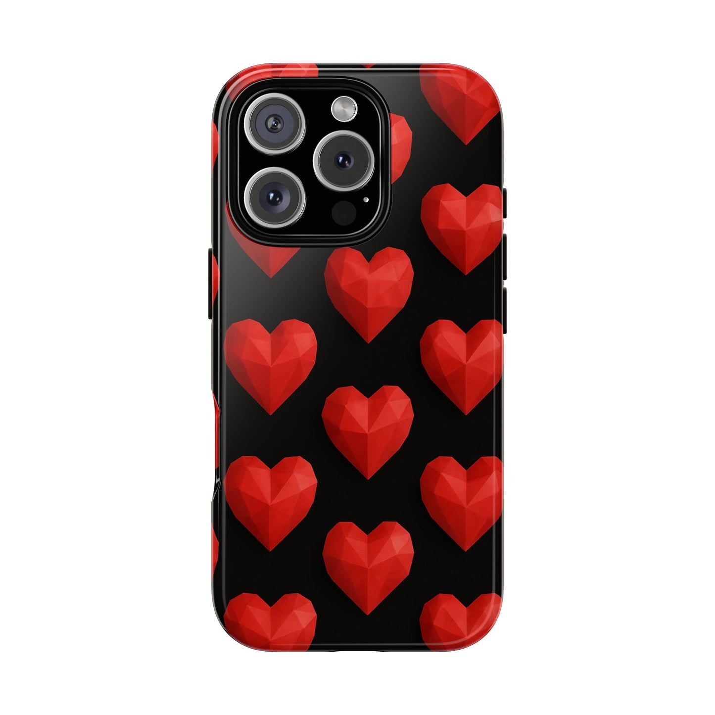 Red Heart Phone Case – Geometric Heart Pattern Tough Case (Black)
