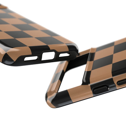 Brown Checkered Phone Case | Aesthetic Checkerboard iPhone & Samsung Tough Case