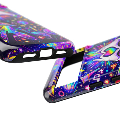 Rainbow Heart Hands Phone Case – Neon Galaxy EDM Festival Tough Cover