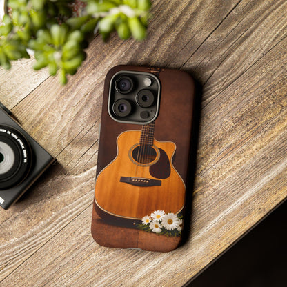 Acoustic Guitar Daisy Phone Case | Rustic Music Lover Tough Cover