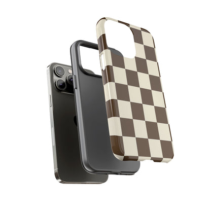 Mocha Checkerboard Phone Case | Neutral Aesthetic Tough Case