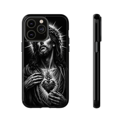 Jesus Sacred Heart Phone Case Black White Christian Faith Aesthetic