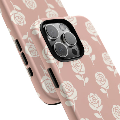 White Rose Pattern Tough Phone Case | Elegant Floral Aesthetic Case for Iphone, Samsung Galaxy and Pixel