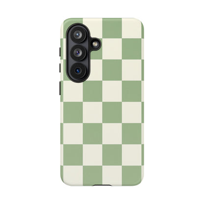 Sage Green Checkerboard Phone Case | Minimal Aesthetic Checkered iPhone & Samsung Tough Case