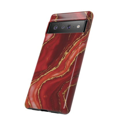 Red Agate Marble Phone Case – Gold Vein Luxury Stone Tough Case (iPhone, Samsung, Pixel)
