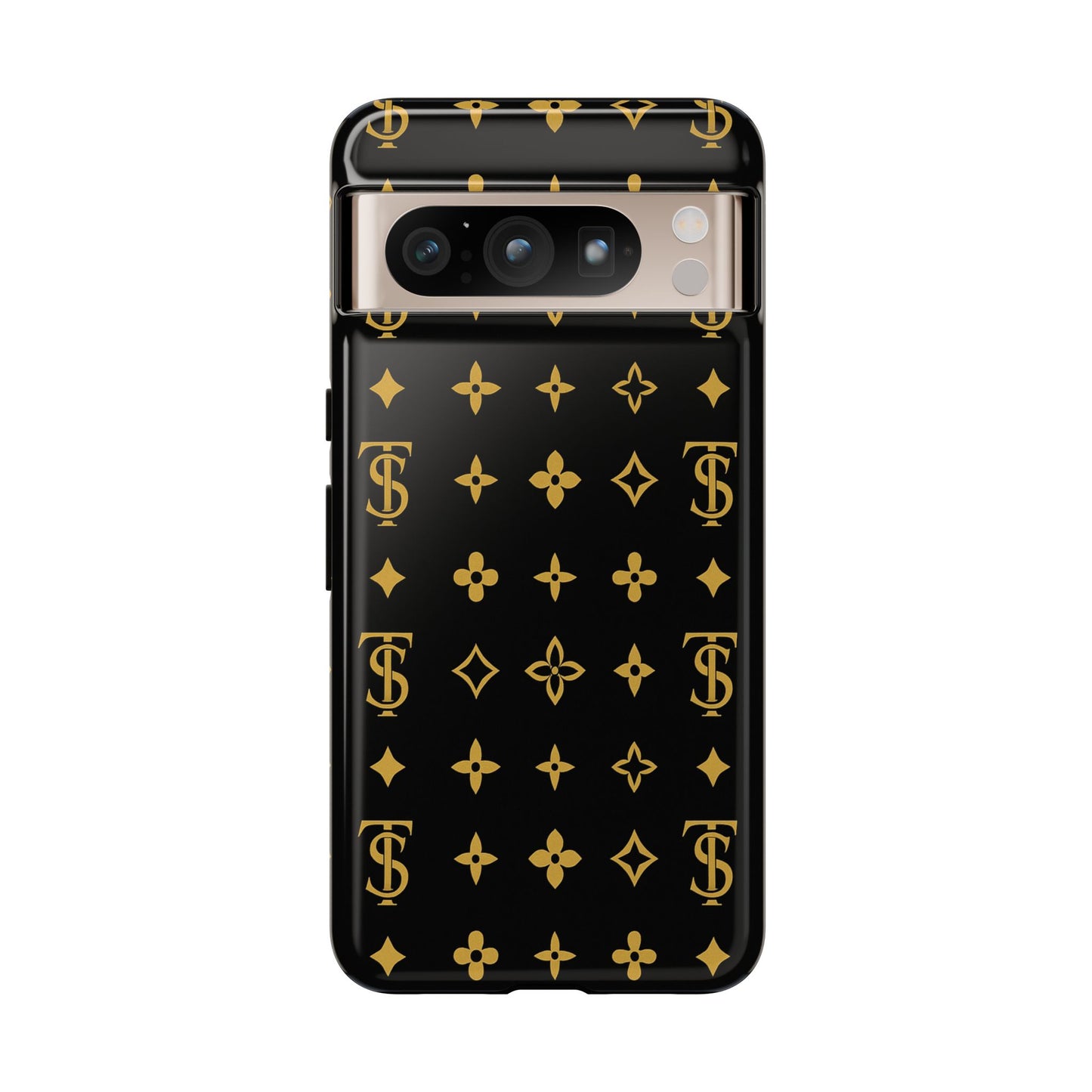 Gold Monogram Pattern Tough Phone Case | Black & Gold Luxury Design for Iphone, Samsung Galaxy and Pixel