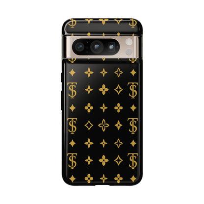 Gold Monogram Pattern Tough Phone Case | Black & Gold Luxury Design for Iphone, Samsung Galaxy and Pixel