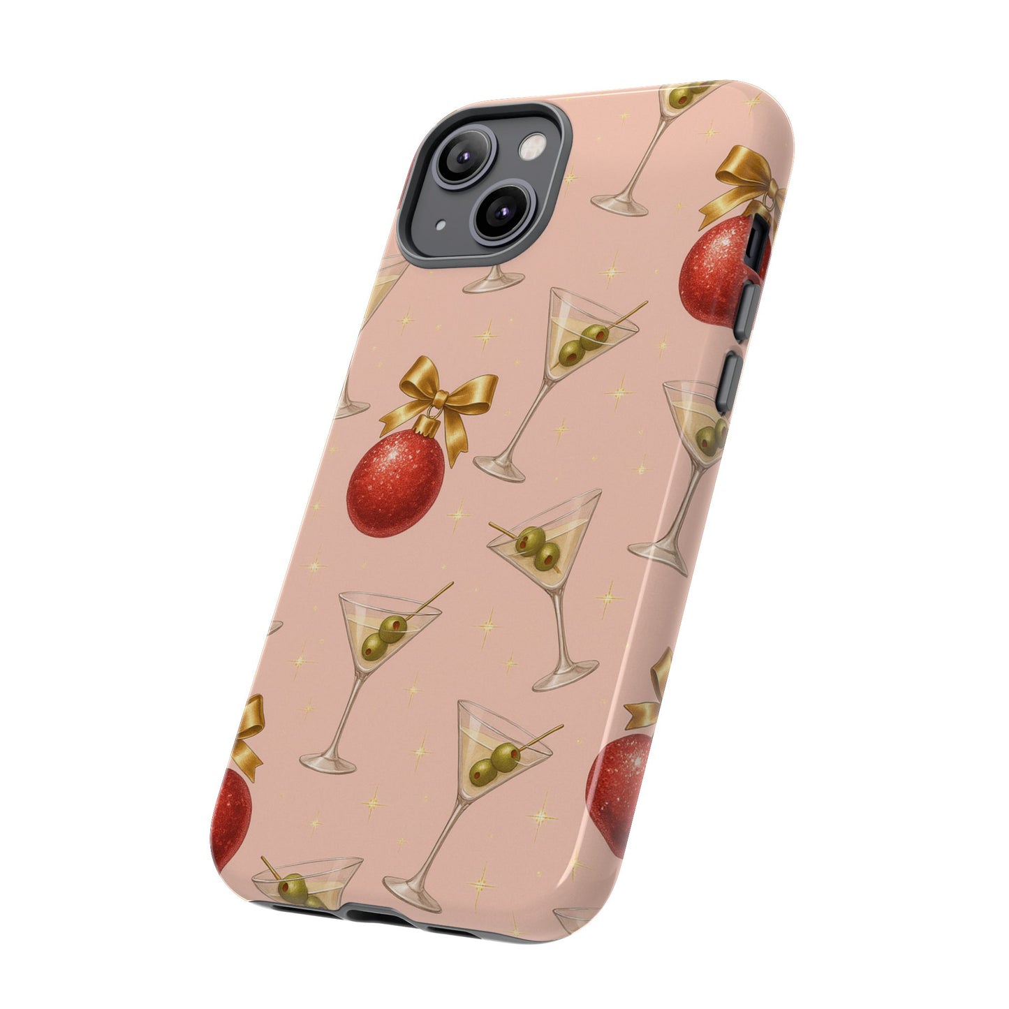 Cocktail Ornament Phone Case – Pink Martini & Cherry Pattern | Glossy or Matte for Iphone, Samsung Galaxy and Pixel