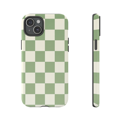 Sage Green Checkerboard Phone Case | Minimal Aesthetic Tough Case