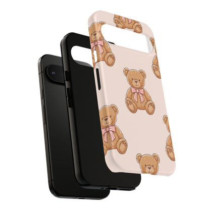 Teddy Bear Phone Case | Cute Coquette Aesthetic Pink Bear Pattern Case | Kawaii Soft Girl iPhone & Samsung Tough Protective Case