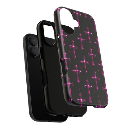 Neon Pink Cross Pattern Phone Case | Tough Protective Case for Iphone, Samsung Galaxy and Pixel