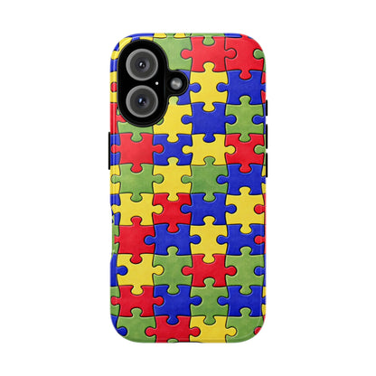 Colorful Puzzle Phone Case, Autism Awareness Jigsaw Design, Tough Protective Case, iPhone & Samsung Case, Vibrant Puzzle Pattern