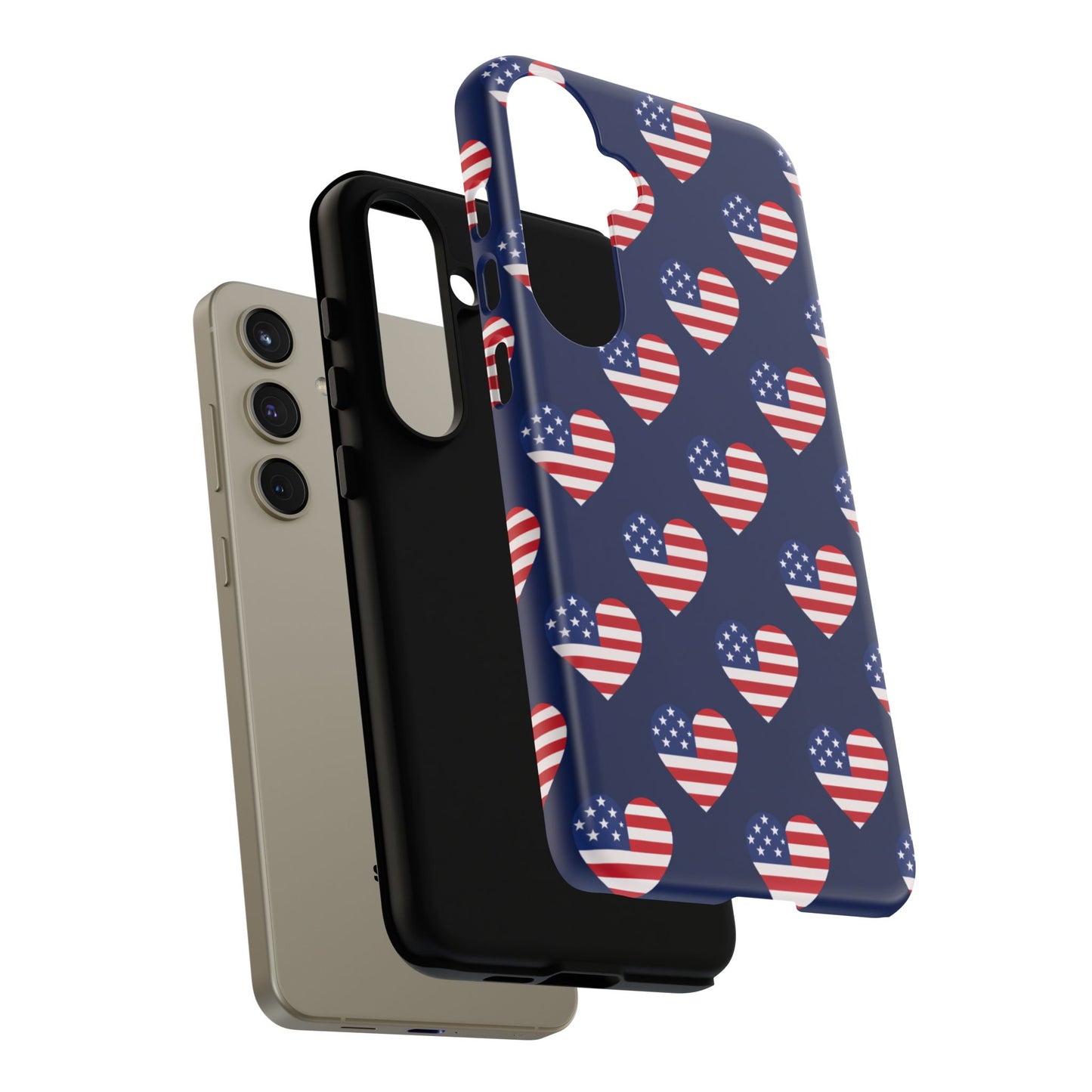 Patriotic American Flag Heart Phone Case – Tough Shockproof, USA Stars & Stripes for Iphone, Samsung Galaxy and Pixel
