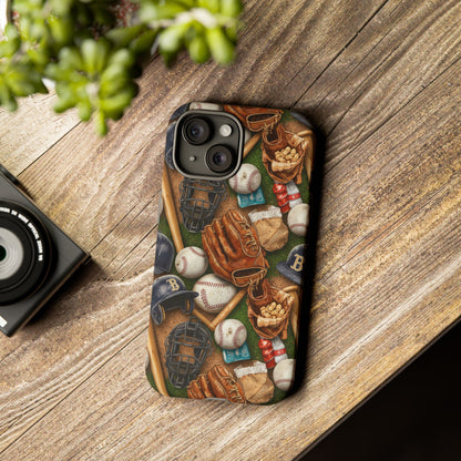 Baseball Gear Collage Phone Case – Vintage Baseball Equipment Sports Tough Case