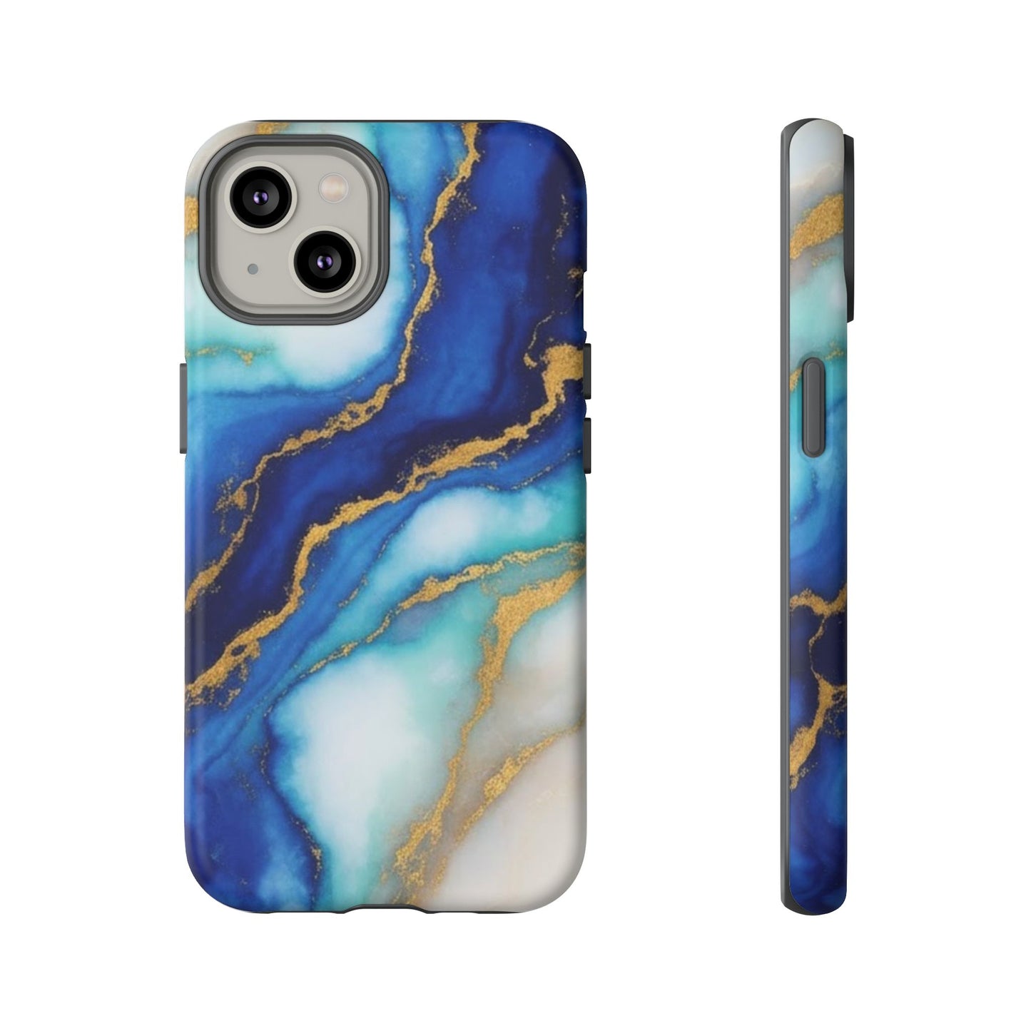 Blue & Gold Marble Phone Case – Luxury Resin Art Tough Case (iPhone, Samsung, Pixel)