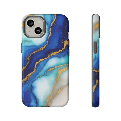 Blue & Gold Marble Phone Case – Luxury Resin Art Tough Case (iPhone, Samsung, Pixel)