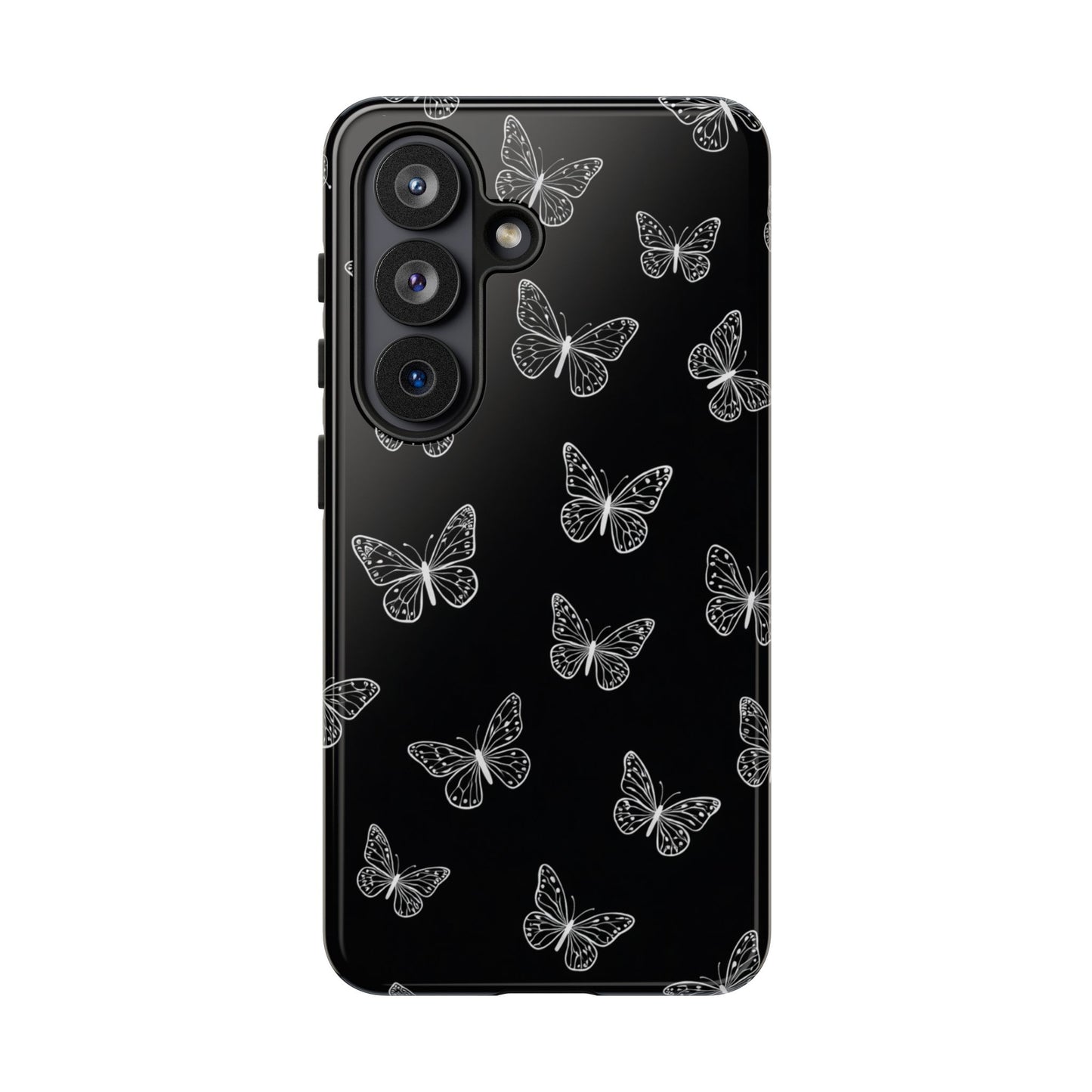 White Butterfly Pattern Phone Case – Dark Aesthetic Monochrome Tough Cover