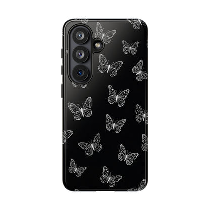 White Butterfly Pattern Phone Case – Dark Aesthetic Monochrome Tough Cover