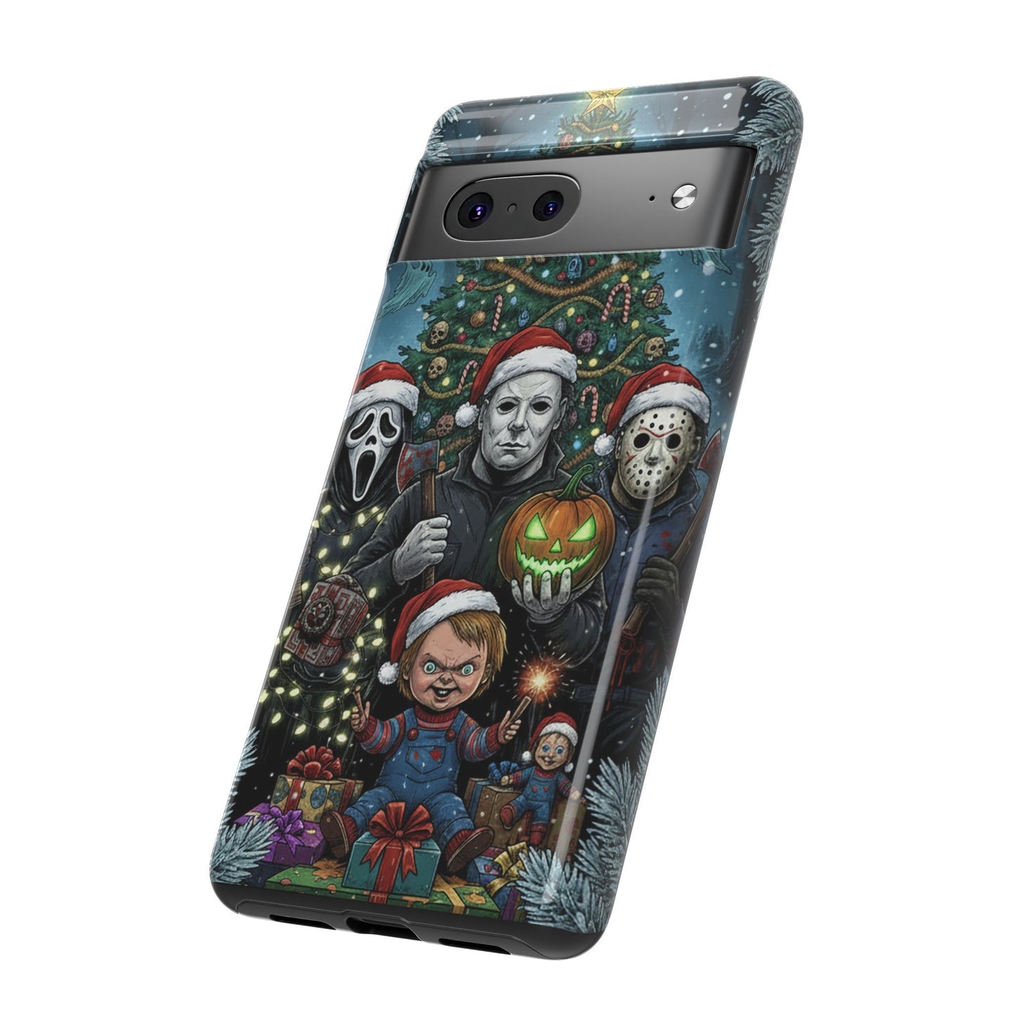 Christmas Horror Phone Case – Festive Slasher Collage Tough Case (iPhone, Samsung, Pixel)