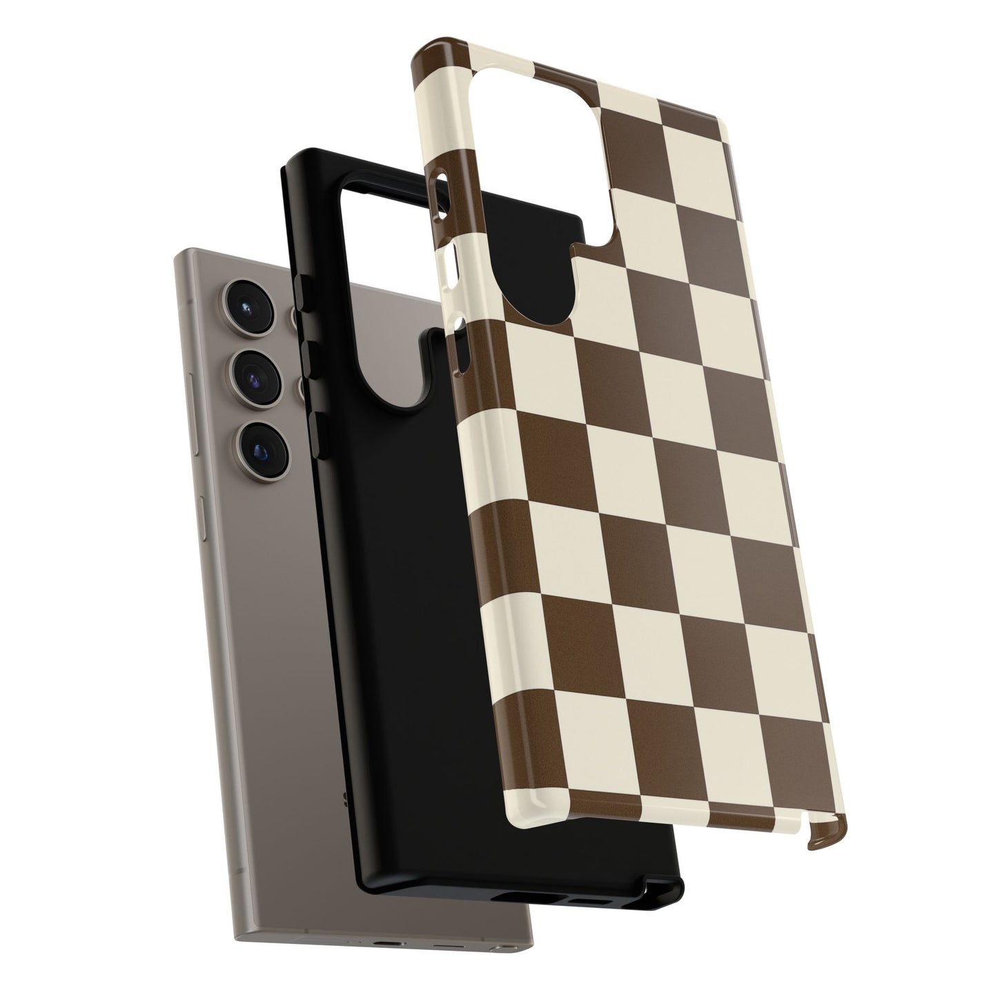Mocha Checkerboard Phone Case | Neutral Aesthetic Tough Case