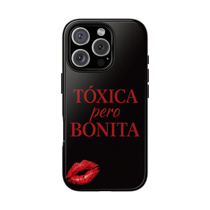 Toxica Pero Bonita Phone Case, Latina Quote Case, Red Lips Aesthetic, Spanish Saying Case, Trendy Tough Cover
