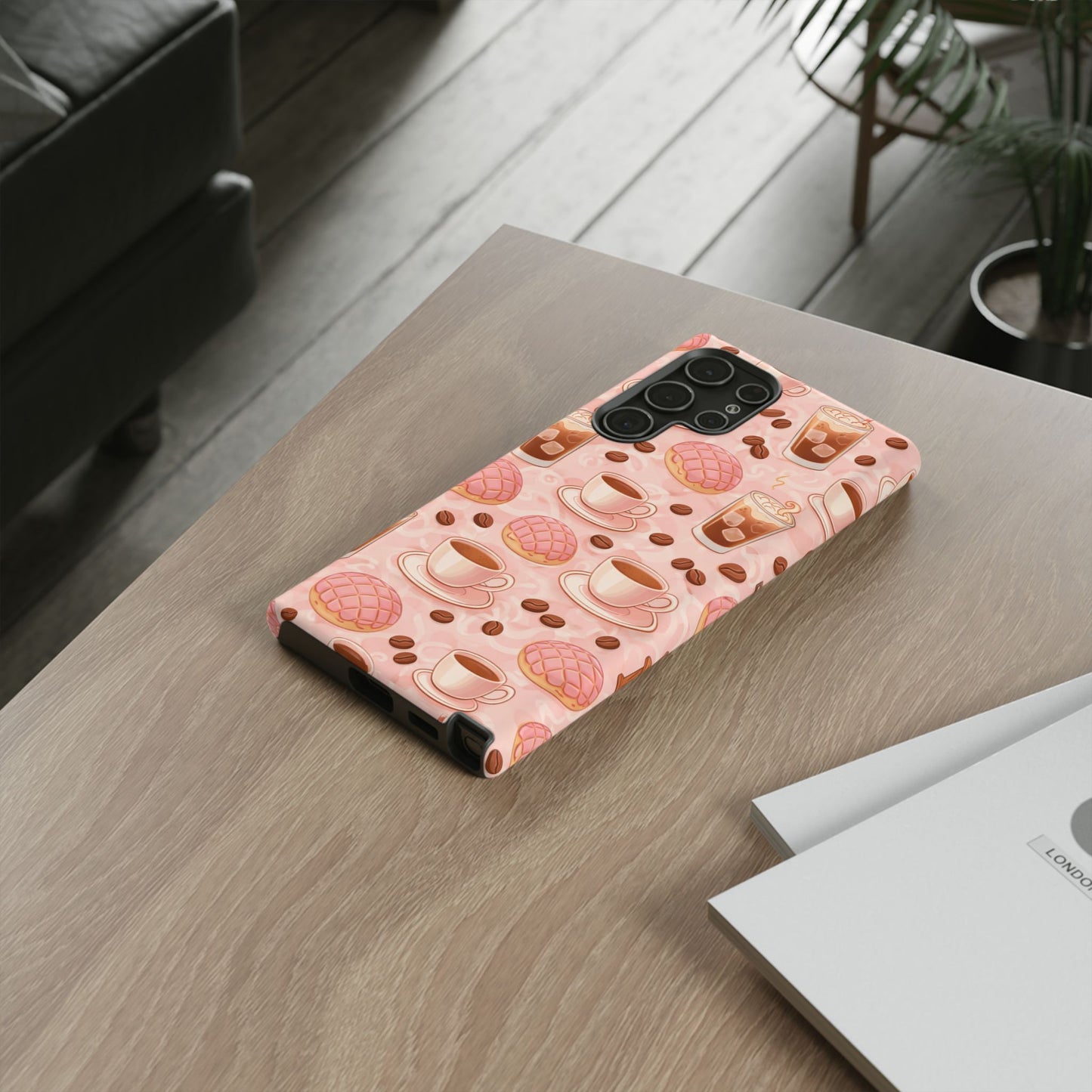 Cute Coffee & Pink Concha Phone Case – Coffee Lover Aesthetic Latte Pattern Tough Case