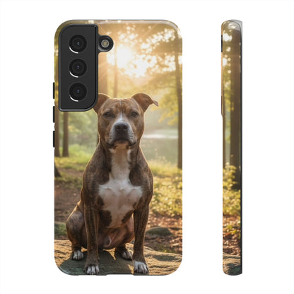 Pitbull Portrait Phone Case | Dog Lover Tough Case, Sunset Forest