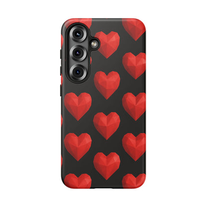 Red Heart Phone Case – Geometric Heart Pattern Tough Case (Black)